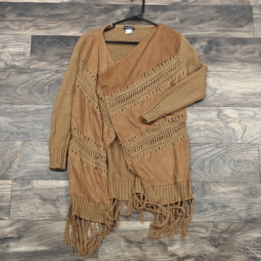 Venus Camel Fringe Cardigan